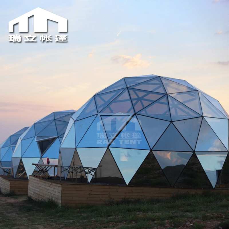 定制蓝色镜面玻璃星空房Mirror Glass Dome Tent易清洁酒店帐篷