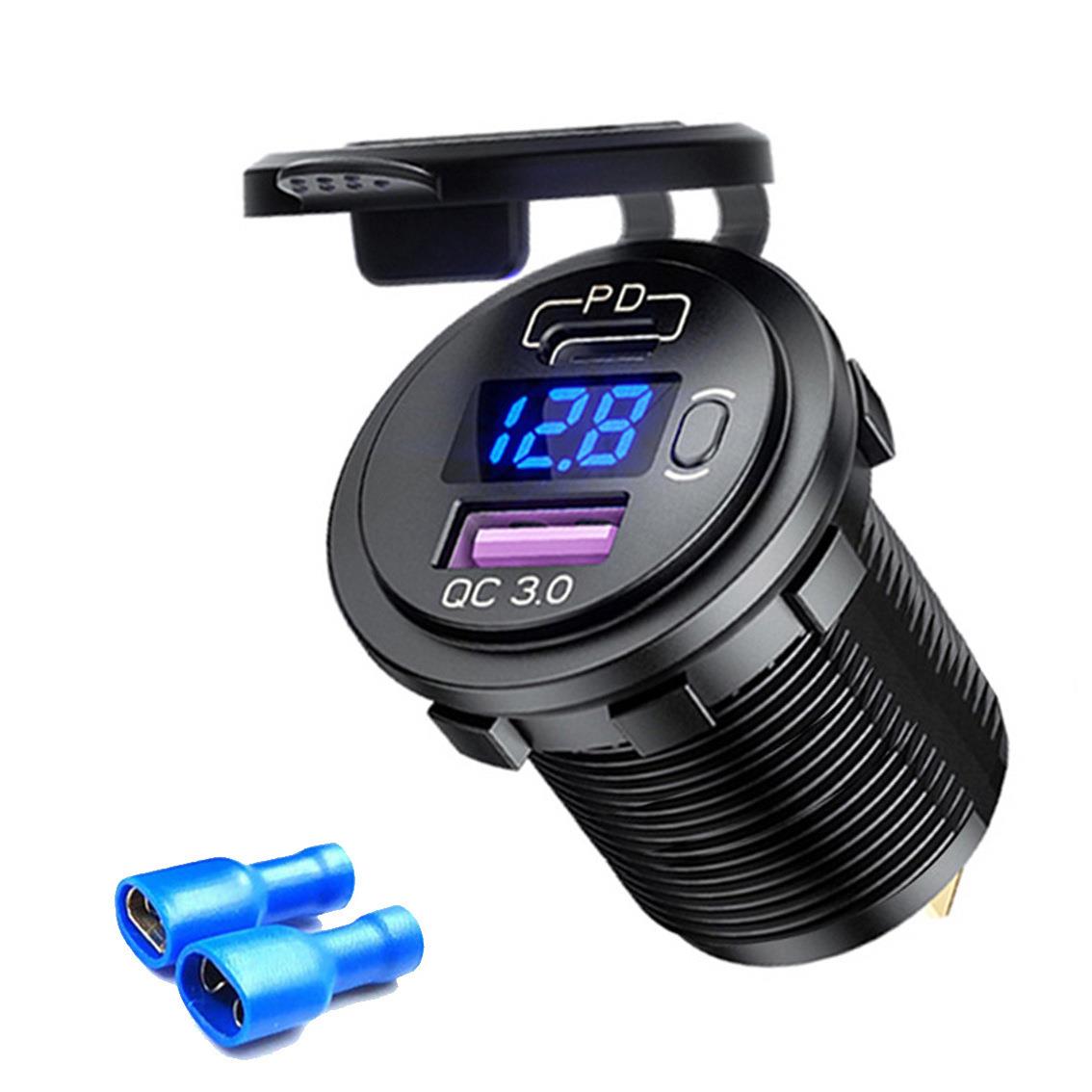 新款汽车爆款车充充电器QC3.0双usb车载改装快充数显电压开关控制