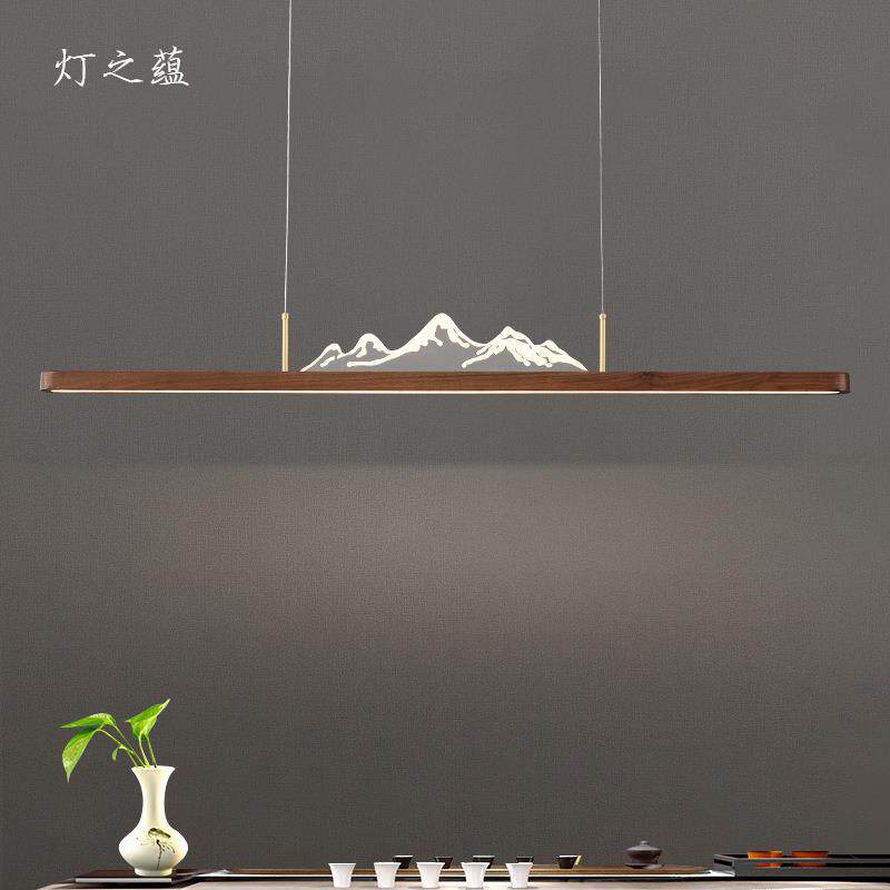 灯之蕴 新中式茶室餐厅一字长条吊灯花梨木禅意古风书房长条灯具