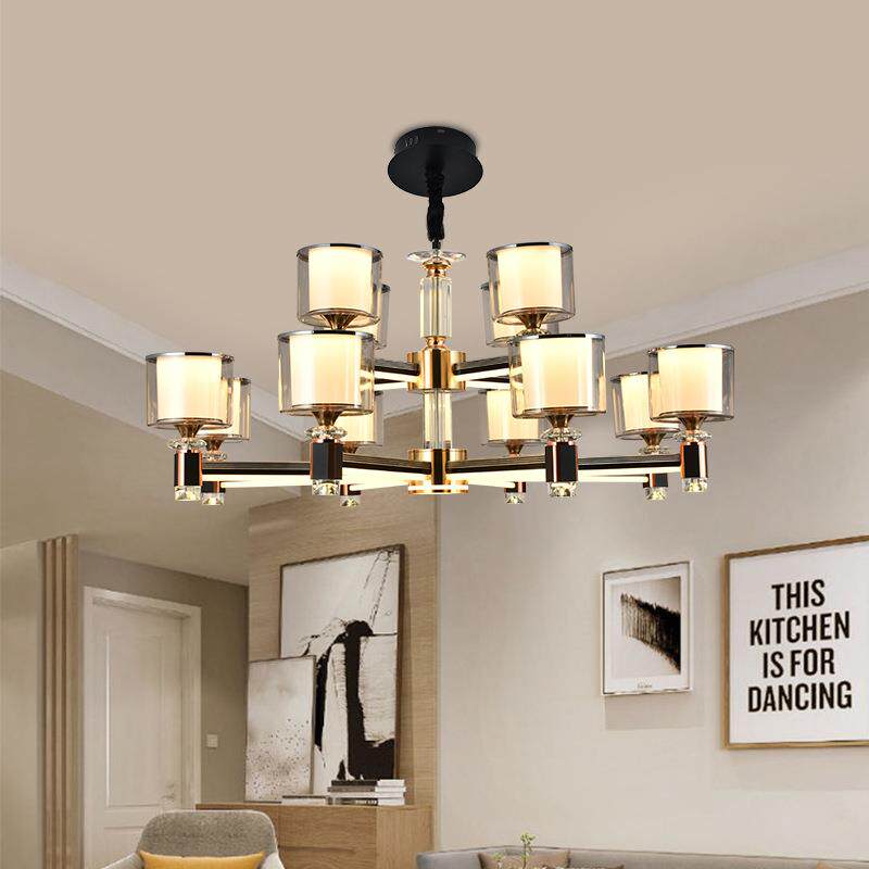 2025新款水晶客厅吊灯防尘防虫双层罩北欧后现代简约餐厅卧室灯具