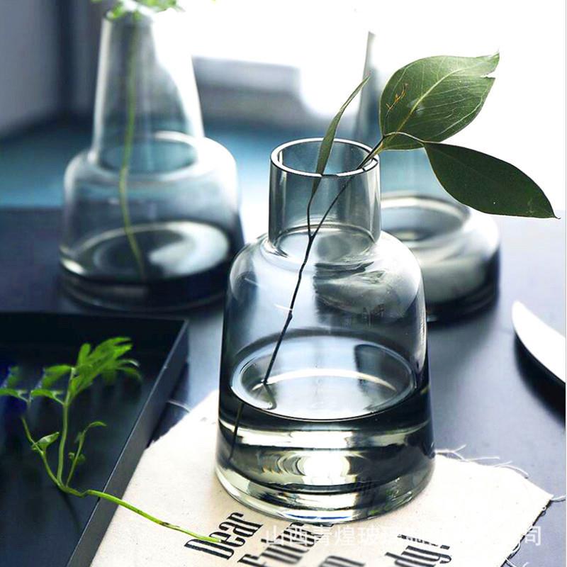 ins北欧简约创意透明玻璃花瓶餐桌办公室桌面小口插花单只花瓶