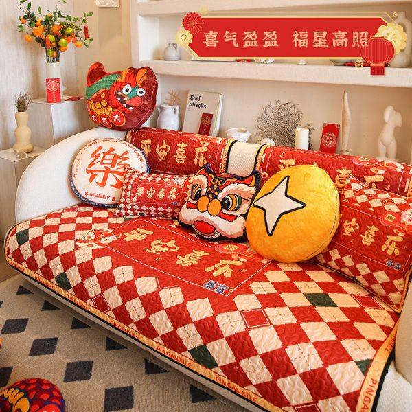 积屋新年沙发垫国潮格子沙发盖布巾防滑喜庆四季过年沙发坐垫套罩,居家布艺,沙发垫,淘宝优惠券,粉丝福利购,淘宝优惠卷