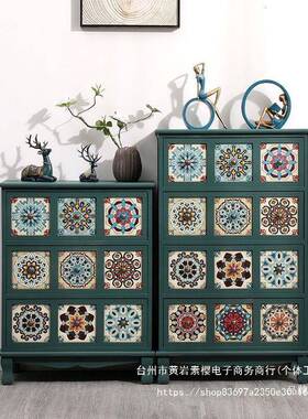 欧实木古收式柜彩绘纳抽屉式客厅储物柜卧66951室斗柜阳复台多层