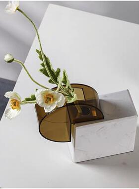 现代大客厅饰HQ2130装亚克力花瓶摆件样板房电视柜创意几插花理石