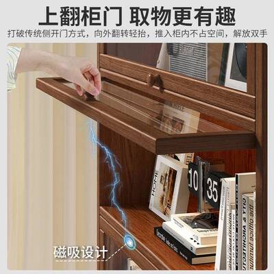 实木柜储展物柜一体胡桃木色仿玻璃示置物柜子客书厅落书地GPA防
