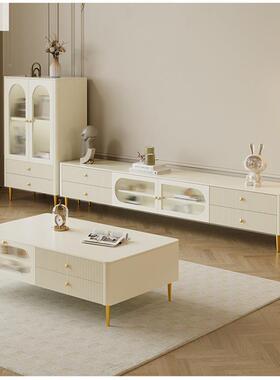 法式落地白色茶几电视柜组合油奶风客厅代简约小户现实MMR木地型