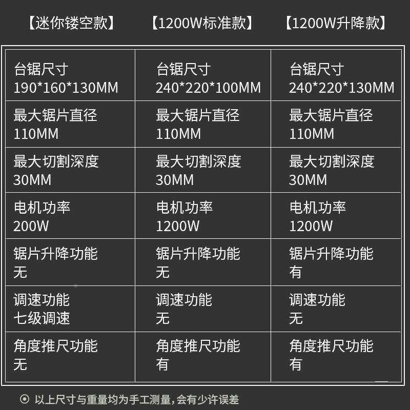 1200900微W型精密台锯迷你木电锯小锯型家用台锯工推台多功能切割