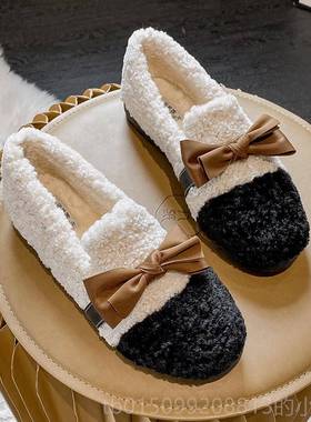 正品羊羔鞋毛20新款豆豆鞋女4冬季加绒厚底毛毛鞋外穿棉鞋大码412