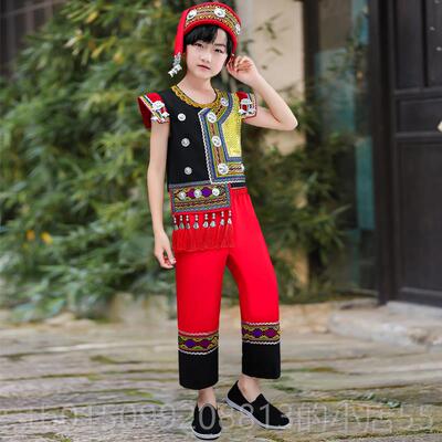 正品一哈尼族舞蹈服儿童服苗演族出服少数民六族表演服佤族女童彝