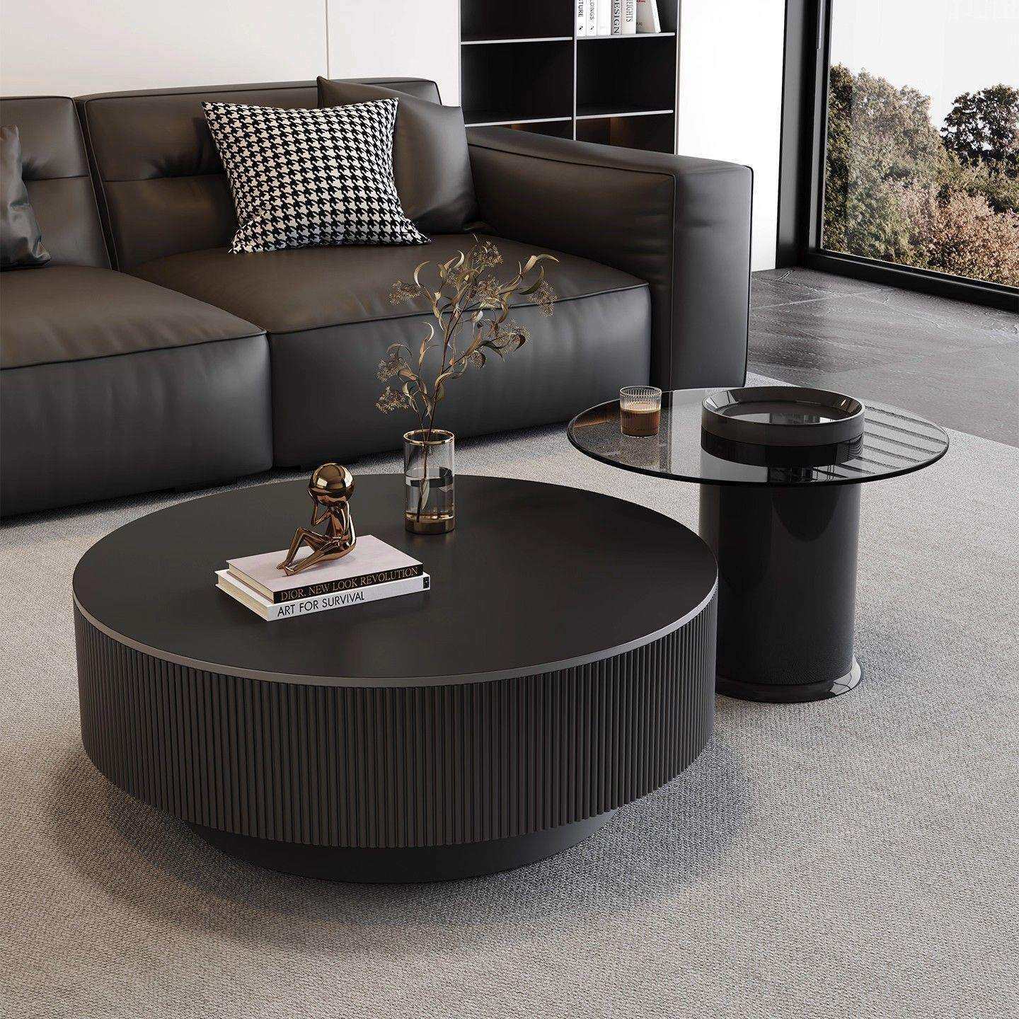 北欧轻奢风现代简约家用客厅小户型创意高级感大小圆岩板茶几组合