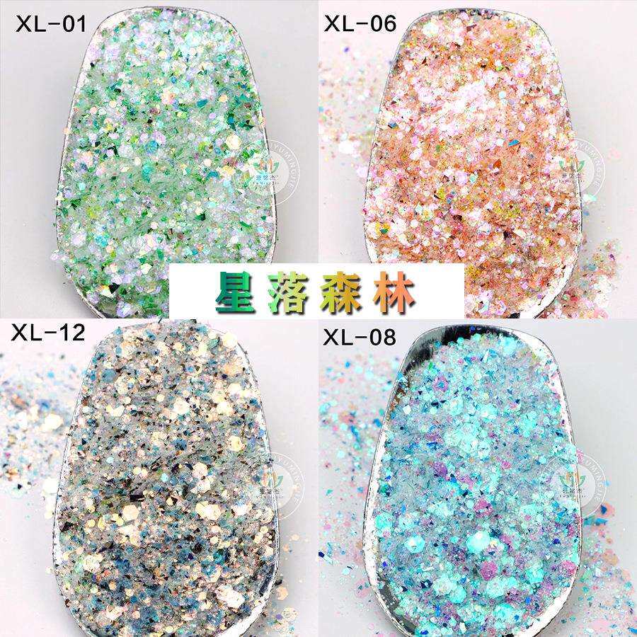 现货星落森林闪粉滴胶流麻亮片冰透幻彩不规则银河碎石片混粉