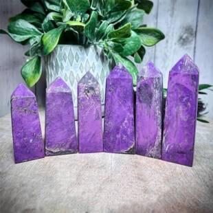 跨境热销天然紫磷铁锰矿四方柱水晶原石打磨水晶柱工厂