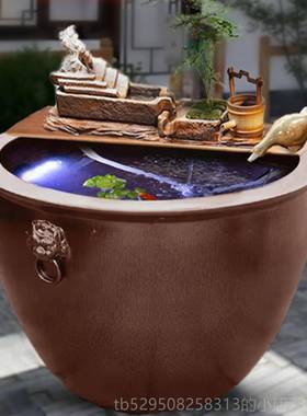 高档古法养鱼大水缸门海老落式瓷养鱼缸关玄地阳台室外陶庭院流水