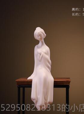 高档仕女白瓷人中式禅意意陶瓷家用客厅办品公室桌面装物饰工艺创