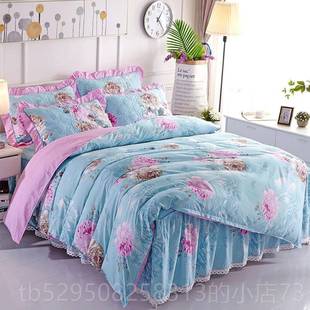 正品4100纯棉全棉床床上四床件套裙款夹棉罩床单被套被罩床套套件