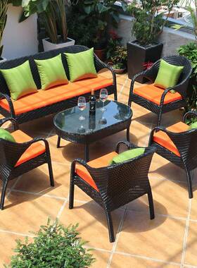 合户外藤编沙发组室外花庭院休园闲家具932别墅民宿懒人发沙编藤