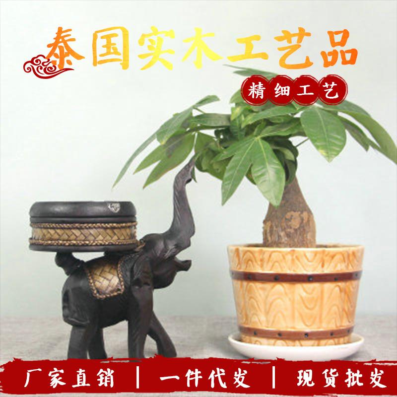 泰国工艺小象烟雕灰木质烟灰缸桌面装饰摆件品TJE烟灰缸缸手工刻