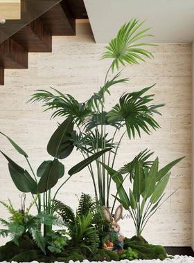 造景组合室内景观楼下F9676TTM仿生植物布绿置植空间装饰盆栽梯摆