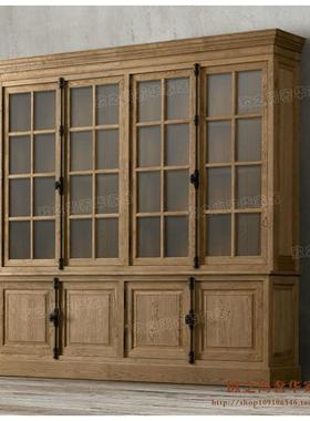 R复古实木书柜法式乡村风格陈架书四门HKAB美式仿古列柜展示柜