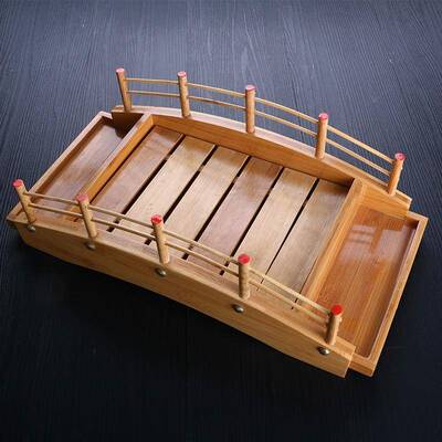 RGO日式寿司船船木船竹拱竹桥餐具刺理身拼盘料干制冰拼盘龙船寿