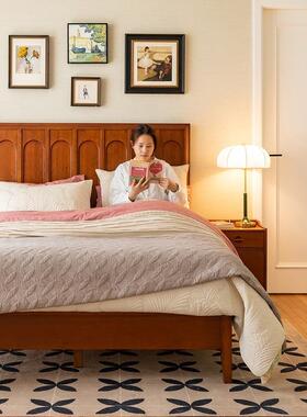 和年美家人实木床KKZ樱m桃木1.5m法.式小户型卧室大床18主卧复古