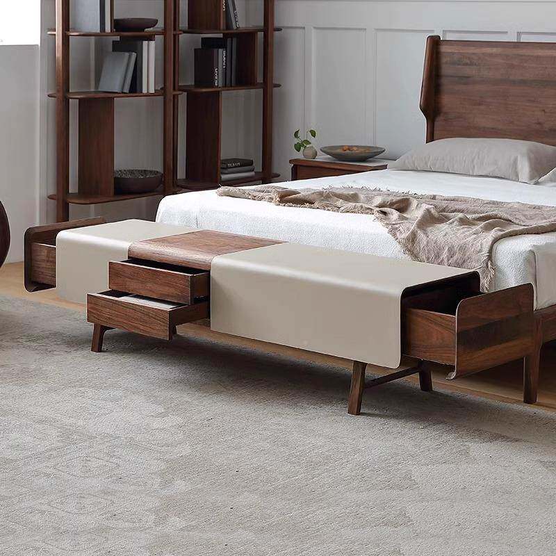 复古风黑门胡桃卧木凳床尾凳长条凳厅马鞍皮换靯凳室床边71实木长