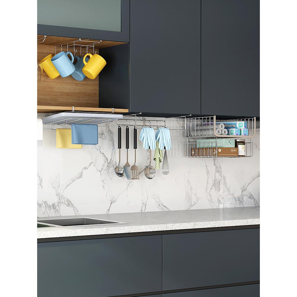 61K3房免打孔橱柜下置物架3挂F76MJ6TH04不锈钢柜门吊式下篮厨吊