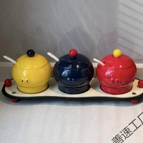 多胺调料味罐套装罐家用陶瓷盐罐佐料巴酱醋收纳善速可爱厨房用品