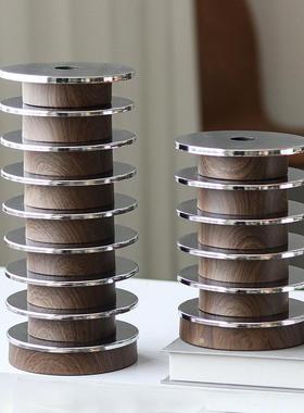 售轻形奢层叠圆烛家台花器样板间居楼部客HCW厅展厅极简木纹花瓶