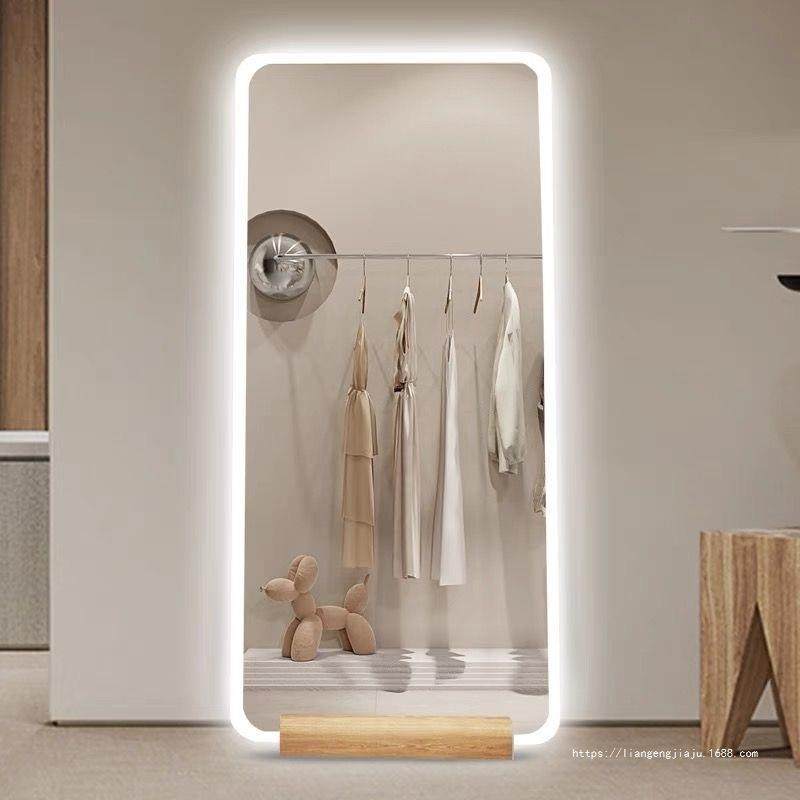 全高身镜带带落地式镜子PQG家用服装店试衣镜底座灯显瘦显穿搭穿