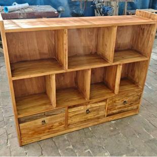 老榆木复实木收纳柜用小型书柜带抽理屉防尘整柜民宿古存2165储家