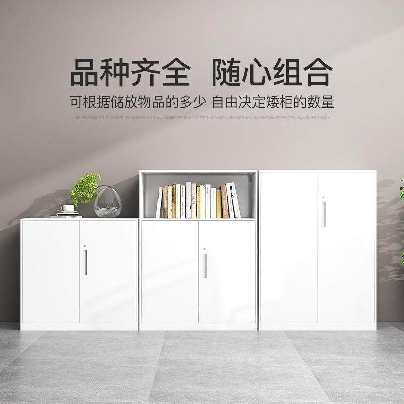 白色办公文件柜柜矮柜储物资料柜m档案柜钢铁皮柜制80c带锁SLI柜