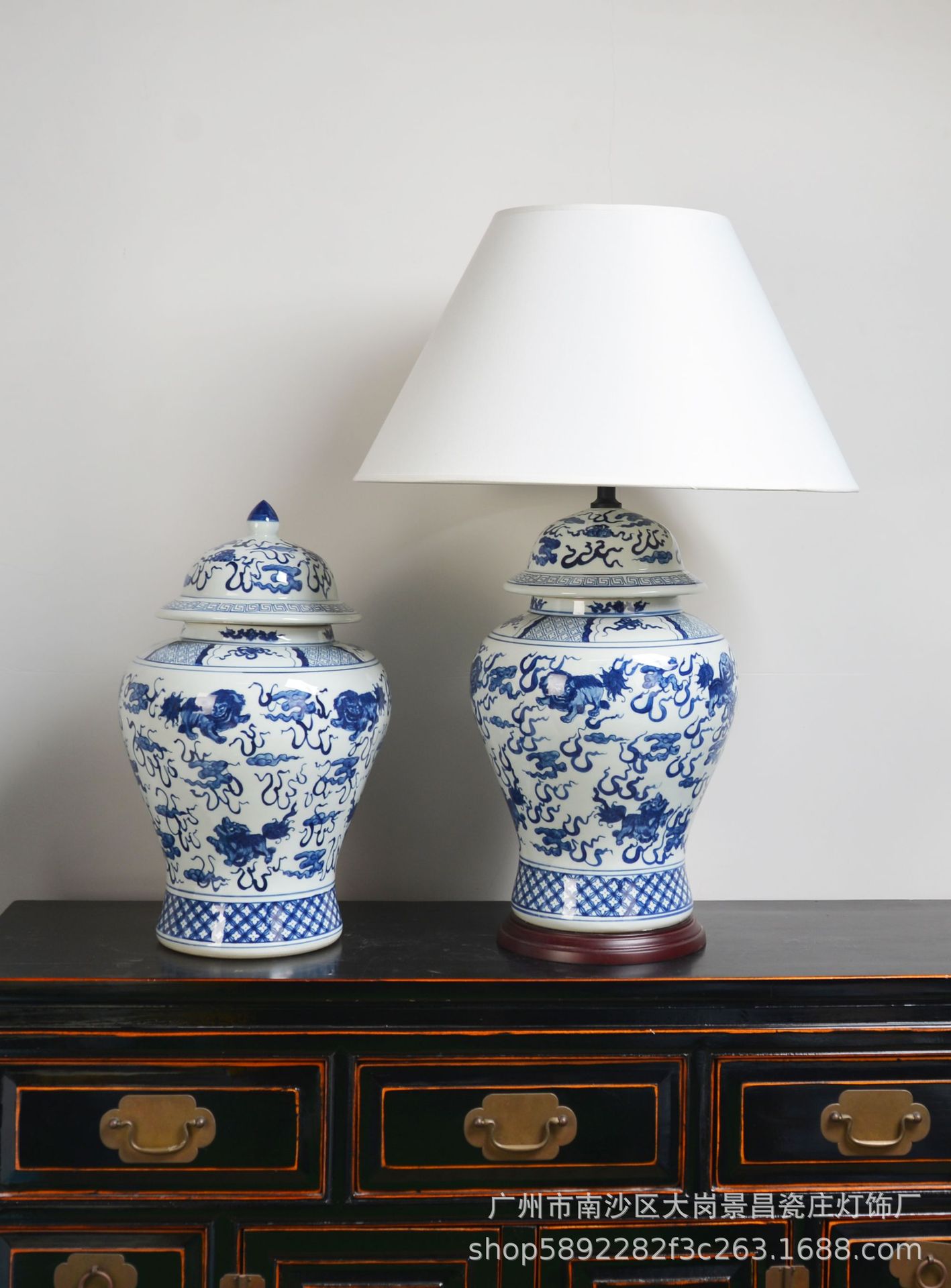 景昌中式青花手绘高温陶瓷台灯