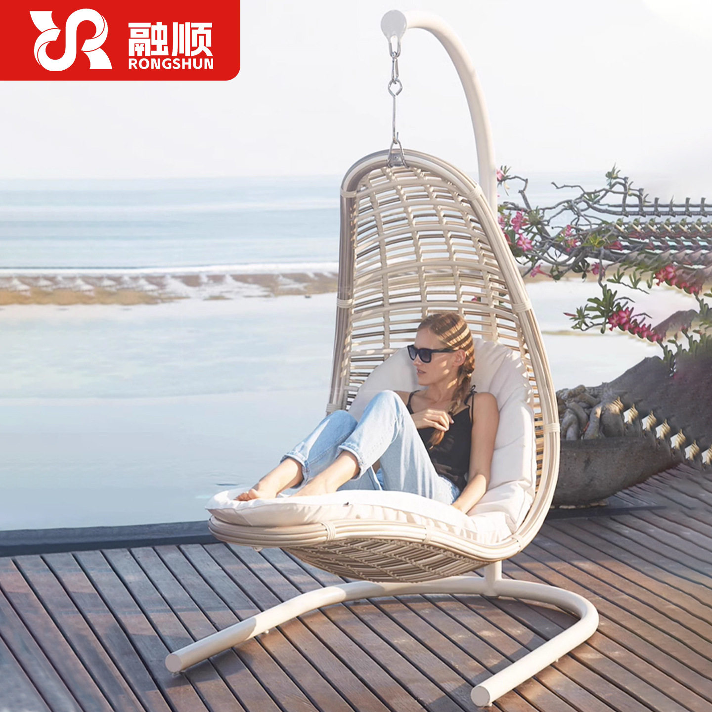 户外别墅庭院吊椅秋千阳台休闲懒人躺椅网红创意藤编摇椅悬挂吊床