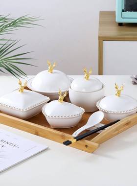 酒店月子餐具套装陶瓷一人食早餐碗制家F76MMHM8用轻奢单人字印定