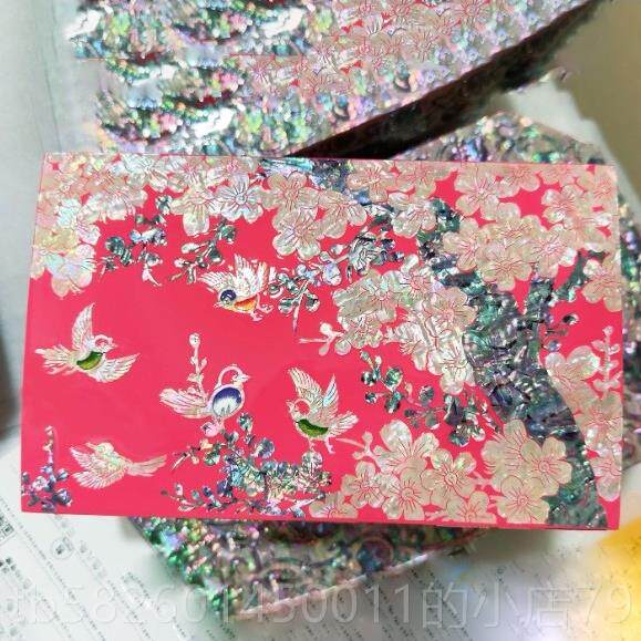 高档珠珍母漆母珠珍中松鹤首饰盒手镯鲍鱼壳婚礼民族风格实木戒指