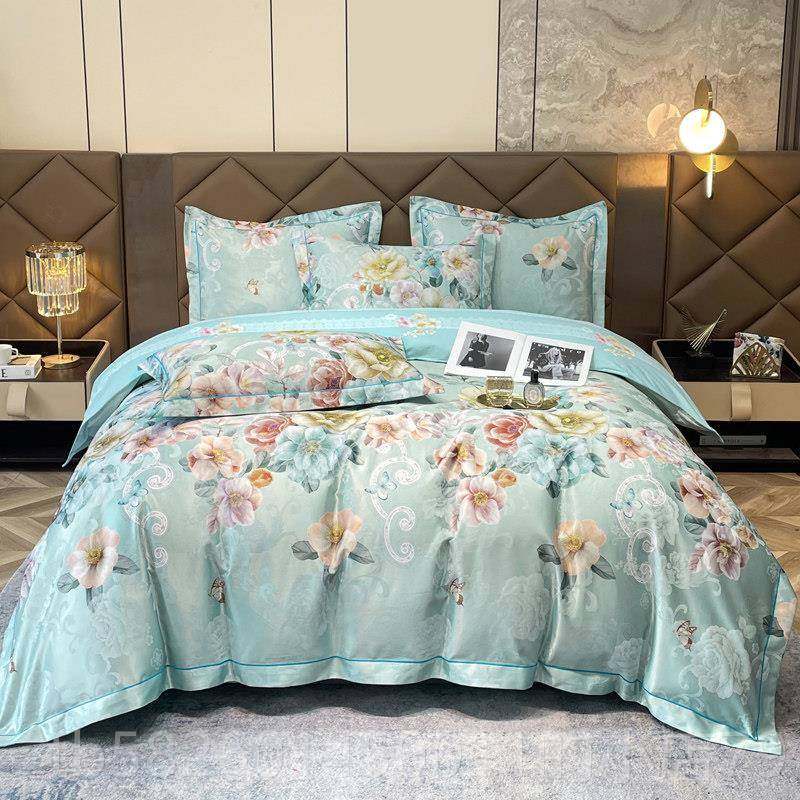 高档高欧式缎提花四件套纯全棉端贡棉床单被套大红色婚庆结婚床上