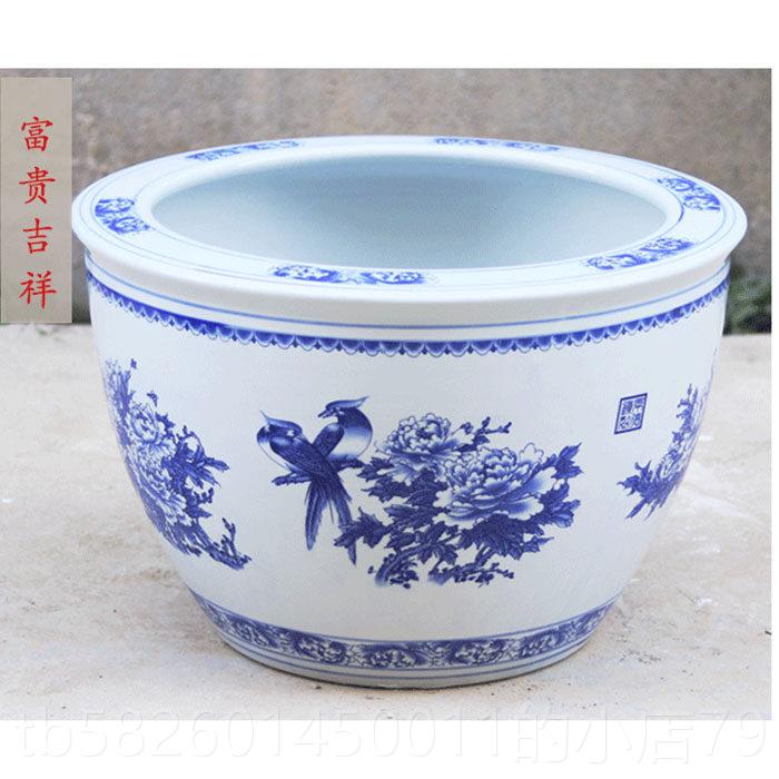 高档瓷陶瓷缸鱼盆荷花缸睡莲盆缸家鱼用老式庭院青花养鱼缸特大号图片