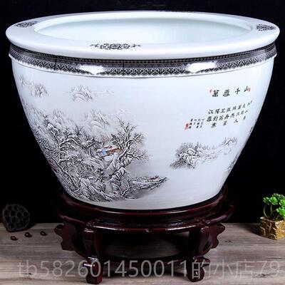 高档景德镇陶海瓷金鱼缸特大号门大庭缸客厅莲睡书画缸院阳台水缸