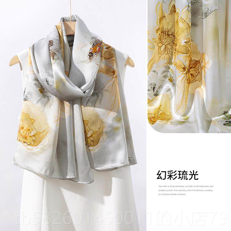 高档上海故事中秋节真丝女新款桑蚕丝巾围妈妈巾礼物婆婆丝长辈实