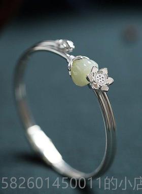 高档沉香如屑步离镯不翠925银镶田玉石翡复古中式汉服旗离袍和手