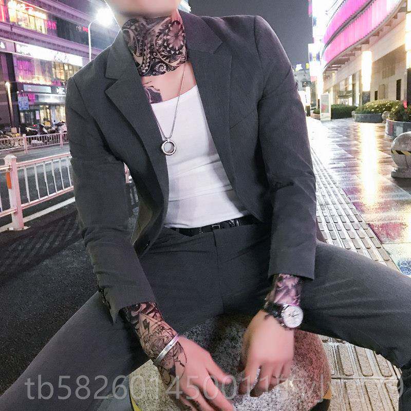 高档春款商务纯色西便服套装型男小西装两件韩版修男士刺身绣套服