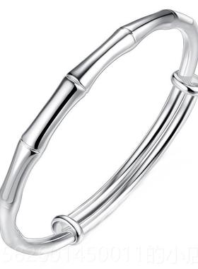 高档9999纯银女纯银开口竹节银镯子镯足饰品银手环手刻字简约送女