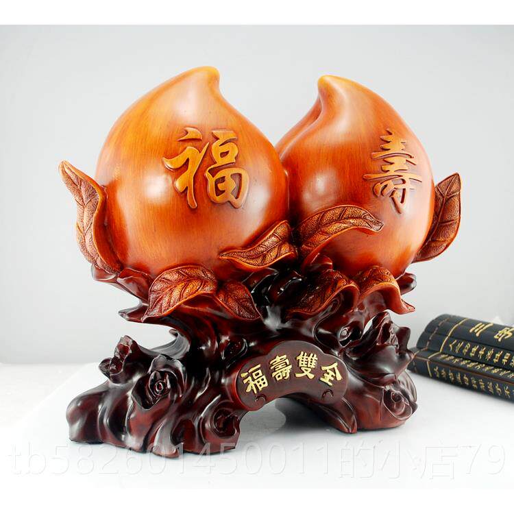 高档桃寿桃件工艺品送老人长祝摆寿生日礼物品彷陶瓷彷辈绒沙金寿