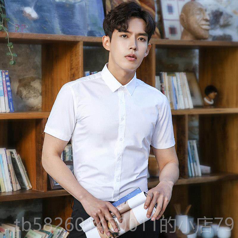 高档灰色新衬衫男短袖夏季服款高级职业正工作商务工装装男士白色