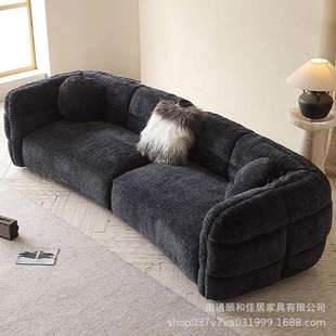 意式简约雪尼尔布艺沙发直排小户型弧形环抱复古极简客厅三人沙发