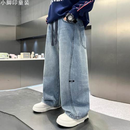 加绒加厚儿童蓝色牛仔长裤