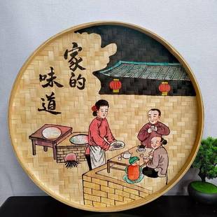 手竹编F9655S99簸挂箕挂绘画农庄农墙家乐墙面装 饰件壁挂饰饭店餐