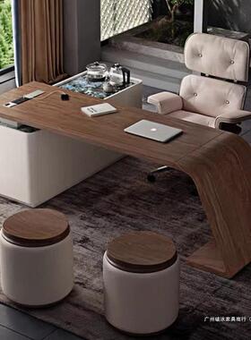 书OOG中古奶油风轻奢胡桃色实客厅设计师转办公桌老桌板木角桌电