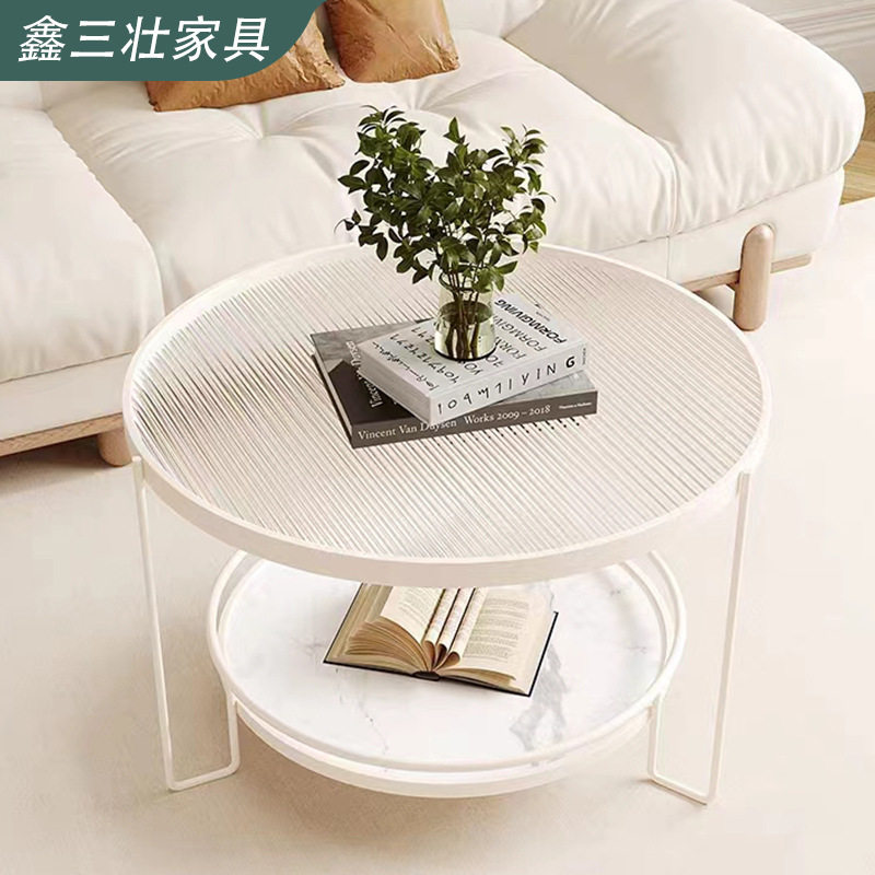 家用阳台花园小茶桌钢化玻璃茶桌客厅边几圆形双层圆餐桌圆形茶几